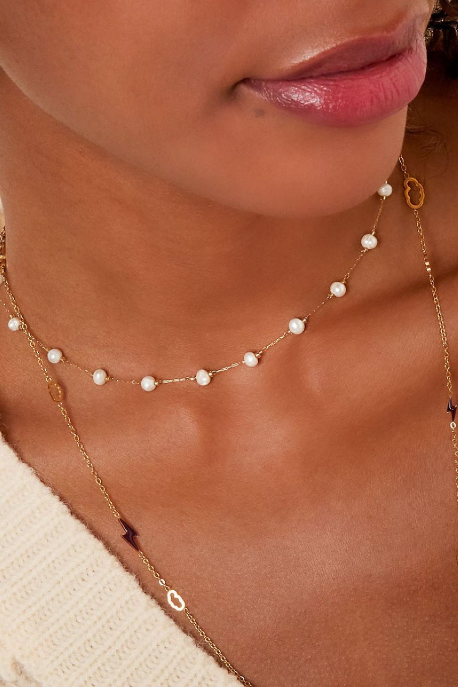 Necklace sweet pearl  Gold Color Stainless Steel Picture4